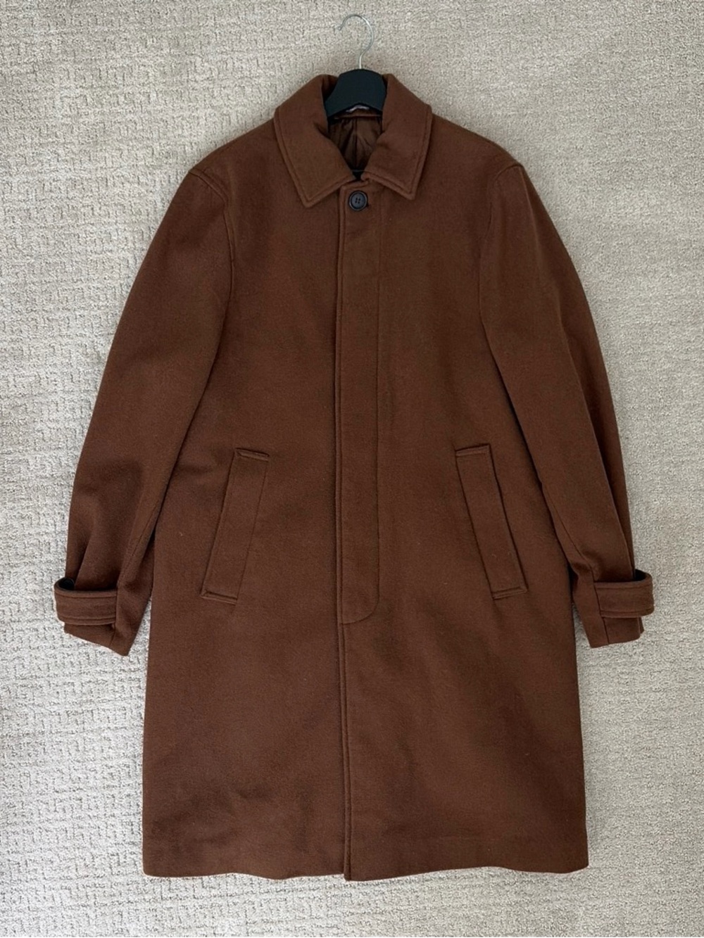 Men's Brown Wool Overcoat - Classic Single-Breasted Jacket